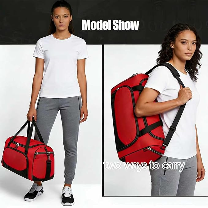 Uarition Gym Duffle Bag for Women - 55L Red Large Duffel Bags for Sports, Workout, Traveling, Durable Heavy Duty Duffel Gear Bag