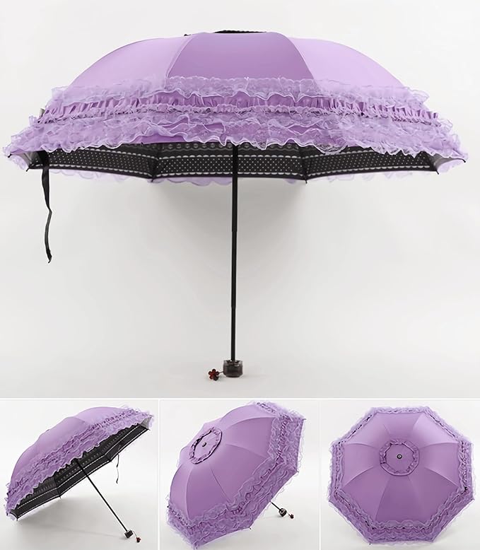URAWESO Vintage Lace Parasol Gothic Lolita Umbrella UV Sun Protection Witch Cosplay Photoshoot Props Party Decoration