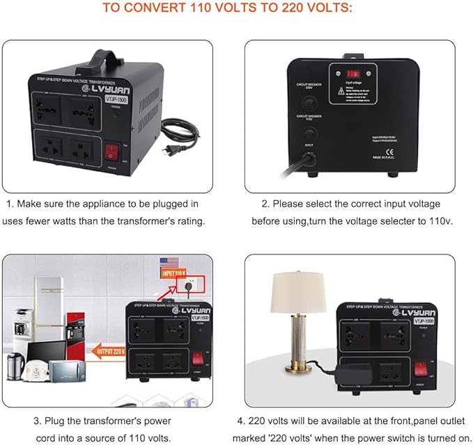 Cantonape Voltage Transformer Converter 1500 Watt Step Up/Down Convert from 110-120 Volt to 220-240 Volt and from 220-240 Volt to 110-120 Volt with 2 US Outlets, 2 Universal Outlets