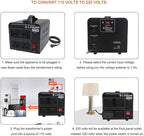 Cantonape Voltage Transformer Converter 1500 Watt Step Up/Down Convert from 110-120 Volt to 220-240 Volt and from 220-240 Volt to 110-120 Volt with 2 US Outlets, 2 Universal Outlets