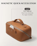 EACHY Travel Makeup Bag, Large Capacity Cosmetic Bag for Women, Waterproof PU Leather, Flat Open Portable Toiletry Bag for Skincare, Brushes & Travel Essentials