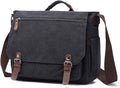 Vintage Genuine Leather Waxed Canvas Briefcase Large Satchel Shoulder Bag Rugged Computer 15.6" Laptop Bag