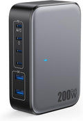 USB C Charger 200W USB Charging Block,6 Ports GaN IV Foldable Wall Charger Outlet Plug,QC4.0 Fast Charging Station Hub,PD 65W Laptop Adapter for MacBook Pro/Air,Dell,iPhone 16/15,Galaxy,Steam Deck