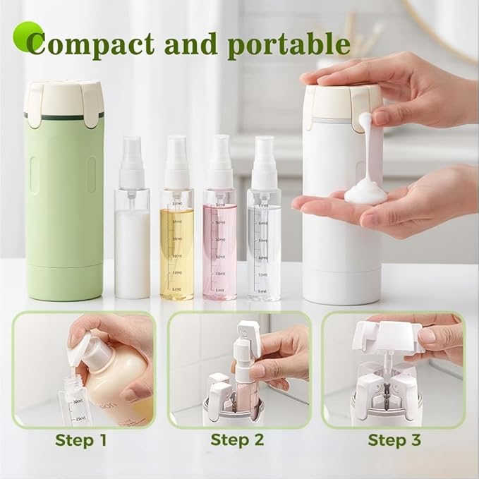 2026 New 4 in 1 Travel Dispenser Bottle, Refillable Leak Proof Travel Bottles for Toiletries, Portable Travel Containers Cream Transparent with Scale and Label for Shampoo Lotion Conditioner (White)