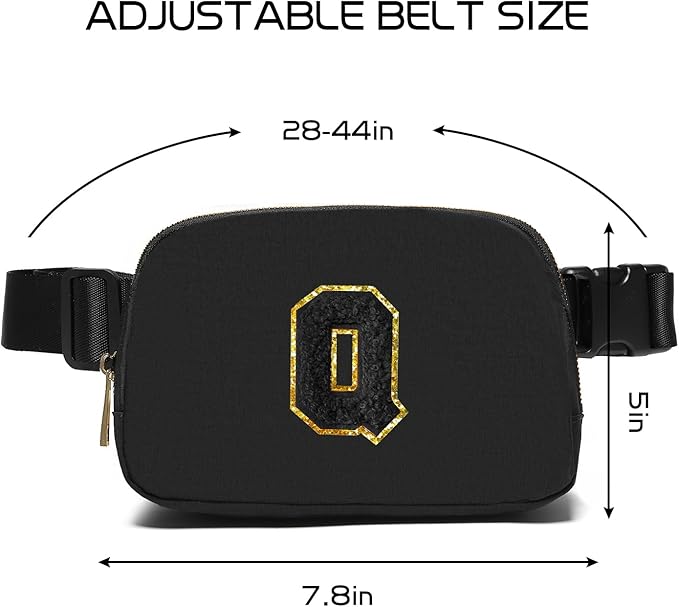 Gitus Belt Bag Fanny Pack Crossbody Bags with Initial Letter Patch Gifts for Wife Older Women Mother Coworker Bridesmaid Anniversary Travel Gifts Beach Gifts (Black-Q)