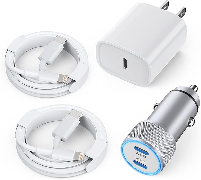 iPhone Car Charger,Dual Port USB C Fast Car Chargers,40W Type C i Phone Charger for Cars Quick Charging+2pack 3.3ft Lightning Cable + 20W USBC PD Plug Fast Charging for iPhone 14/13/12/11 Pro Max/iPad