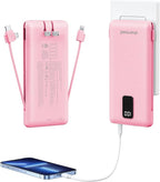 charmast Portable Charger with Built-in Cables and Wall Plug, 10000mAh USB C Portable Power Bank, Potable Phone Charger, Travel Essentials Compatible with iPhones, Samsung Galaxy, iPad