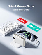 Portable Charger 50000mAh with Built-in Cables and AC Wall Plug, 22.5W Fast Charging Power Bank with LED Display for iPhone 17/16, Samsung, Android Devices, Camping, Road Trips and Travel, White