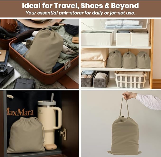 LFH Cotton Rich Shoe Storage Bags with Drawstring, Dustproof Breathable Reusable Organizer, Perfect For Travel, Dorm, Hotel, College, Gym, Easy to Carry Machine Washable 12"x17" (Pack of 2) - Chambray