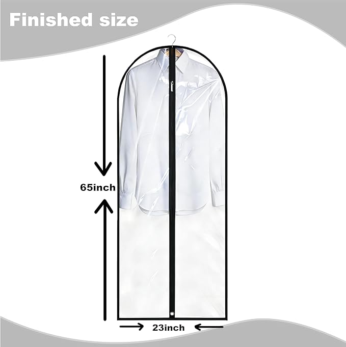 Dress Bags for Gowns Long, 65'' Garment Bags for Hanging Clothes, Suit Bag Cover for Storage and Travel (Clear)