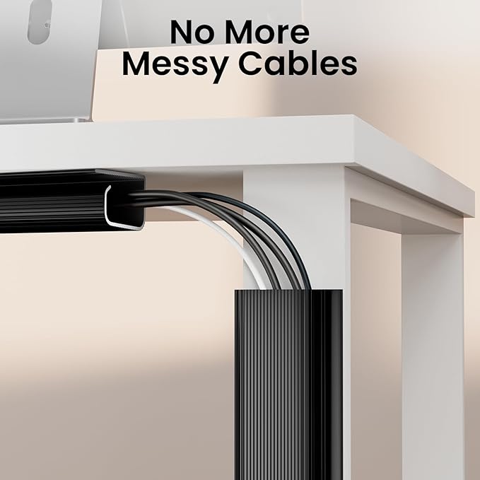 EVEO Cable Management 96'' J Channel- 6 Pack Cord Cover- Cable Raceway- Cable Management Under Desk with Adhesive Stripe Built-in 6 X 16in- Easy to Install Desk Cord Organizer- Cable Raceway, White