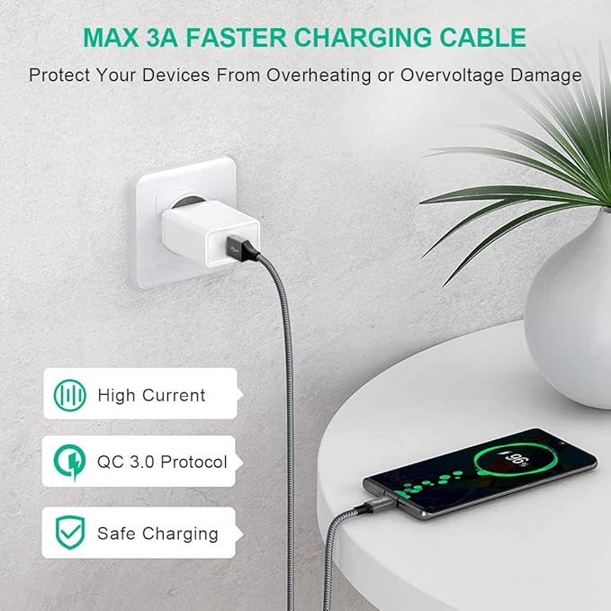 etguuds Long USB C Cable 10ft, 1-Pack, Braided USB A to USB C Charger Cable, Type C Charger Cord Fast Charging for iPhone 16 15 Series, Samsung Galaxy S25 S24 S23, Pixel, Switch and More