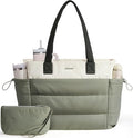 LOVEVOOK Tote Bag for Women with Giant Tumbler Holder Pocket, Puffer Work Travel Laptop Handbag with Zipper for Nurse Teacher