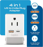 Ceptics India Maldives Power Plug Adapter Travel QC 3.0 & PD, Safe Dual USB & USB-C - 2 USA Socket Compact & Powerful - Use in Pakistan Nepal Sri Lanka - Type D AP-10 - Fast Charging