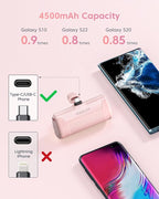 Kuulaa Portable Charger USB C with Built-in USB-C Plug, 4500mAh Mini Power Bank Small Battery Pack for iPhone 15/16,Samsung S22/S23 & Android (Pink)