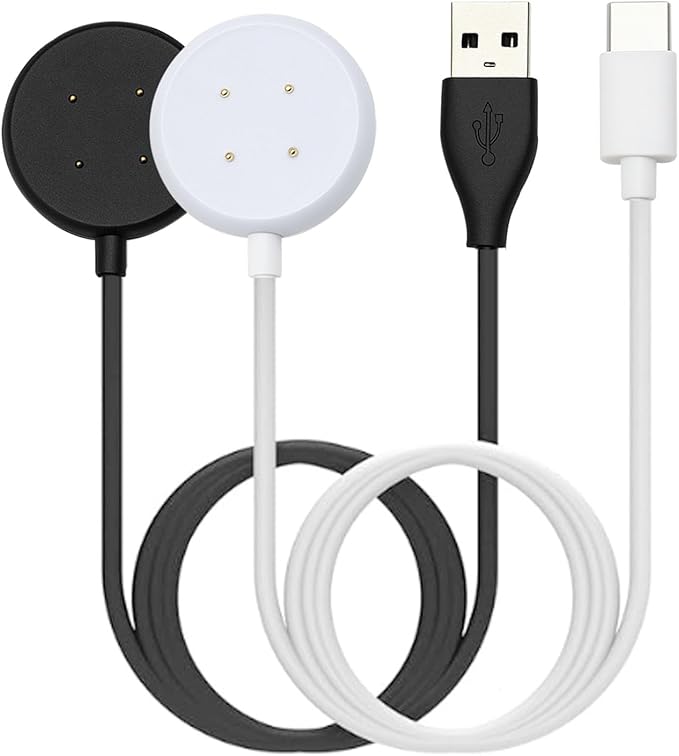 Compatible with Google Pixel Watch 3/Pixel Watch2 Chargers, 2 USB-A Type-C Ports,3.3 feet/100 Smart Watch Charging Cable Adapter, Accessories for Fitbit Ace LTE/Versa 3/Versa4 (2, Black White)