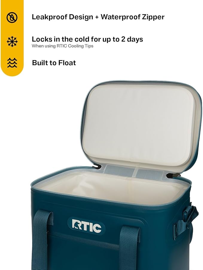RTIC Ultra-Tough Soft Cooler 30 Can, Insulated Bag Portable Ice Chest Box for Lunch, Beach, Drink, Beverage, Travel, Camping, Picnic, Car, Trips, Floating Cooler Leak-Proof with Zipper