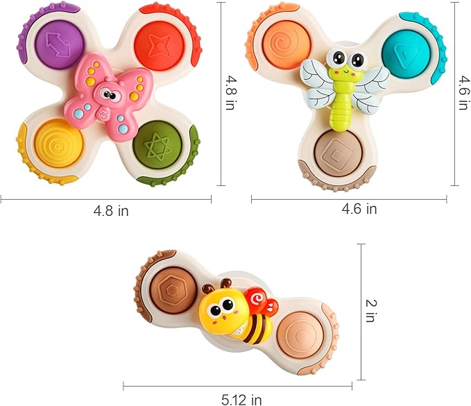 ALASOU 3PCS Pop Suction Cup Spinner Sensory Airplane Travel Toys for 1 Year Old Boy Girl Infant Toddlers|Novelty Spinning Tops 12 18 Months|1 2 Year Old Boy Birthday Gift|Baby Bath Toy Kids Ages 1-3
