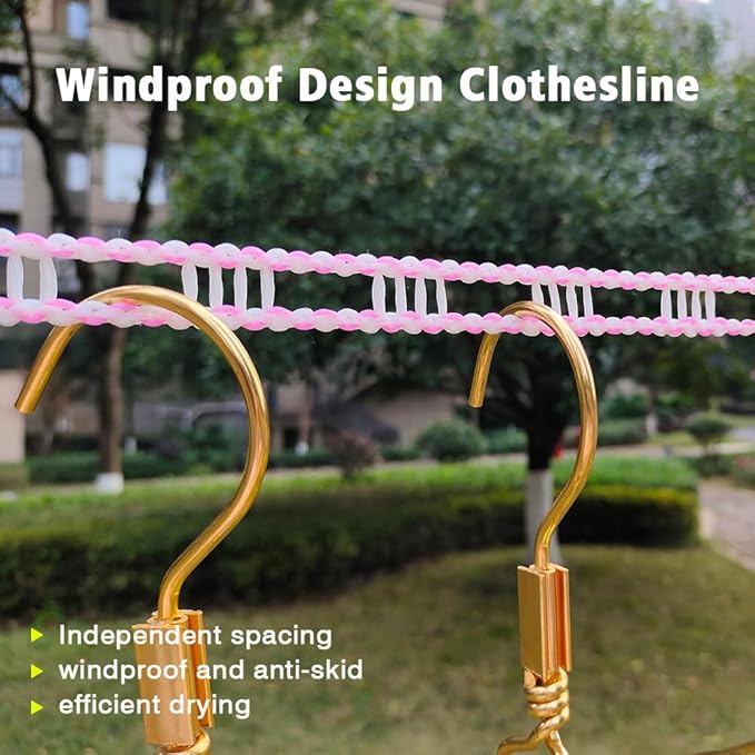 Clothesline,3 Pack Clotheslines for Outside, Adjustable Clothes line，Windproof Clothesline with Hooks, Indoor and Outdoor Laundry and Drying Lines,Ideal Camping & Travel Essentials (5 m/197 in)
