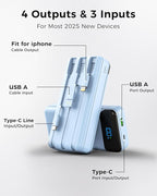 Portable Charger 40000mAh Power Bank - PD 22.5W Fast Charging Battery Pack, Built-in Cable Phone Charger 4 Output 3 Input, Compatible with iPhone 16 15 14 13 Android Samsung(Blue)