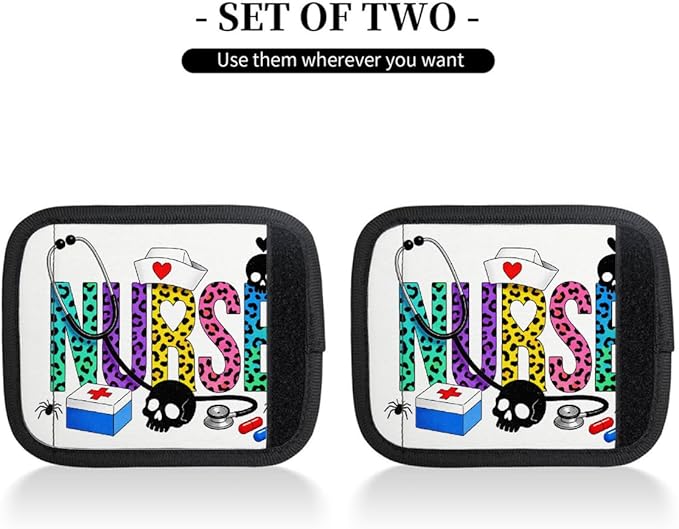 2 Pack Luggage Handle Wrap with Travel Tags - Non-Slip Protective Cover Soft Handle Grips Covers for Suitcase(Nurse)
