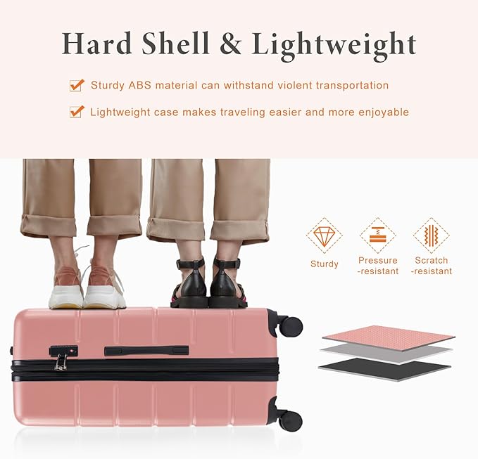 Sweetcrispy Carry on Suitcase, 29IN Luggage with Spinner Wheels, Hard Shell ABS, TSA Lock, Pale Pink