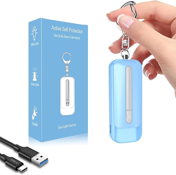 Personal Alarm for Women, Rechargeable with Safety Lights & Low Battery Notice, 130dB Siren with LED Flashlight Strobe Light for Emergency, Dual Light Sources Safety Keychain