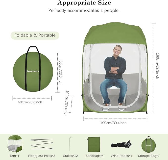 Raynesys Sports Tent, Portable & Foldable Pop Up Tents Shelter with Carry Bag, Instant Weather Proof Clear View Bubble Tent for Fishing, Camping, Watching Sports Events