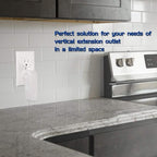 3 Way Vertical Outlet Wall Tap Outlet Splitter Extender with 3 Prong Plug for Behind Furniture, Turn One Outlet Into Three, 2 on the Right Side and 1 on the Left Side, White, ETL Listed