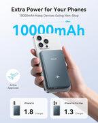 Kuulaa 0.5" Magsafe Portable Charger, 10000mAh Magnetic Power Bank & Slim Battery Pack - Qi2 Certified 15W Wireless Charging with 20W USB-C PD for iPhone 17/16/15/14/13/12 Pro/Air Series