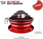 Tuff Pupper SuperBigSlurp Collapsible Dog Bowls | Two Pack Bowls | Extra Large Capacity | Portable, Food Safe, Odorless | Non-Toxic Silicone [Two Pack Red Bowls 60oz]