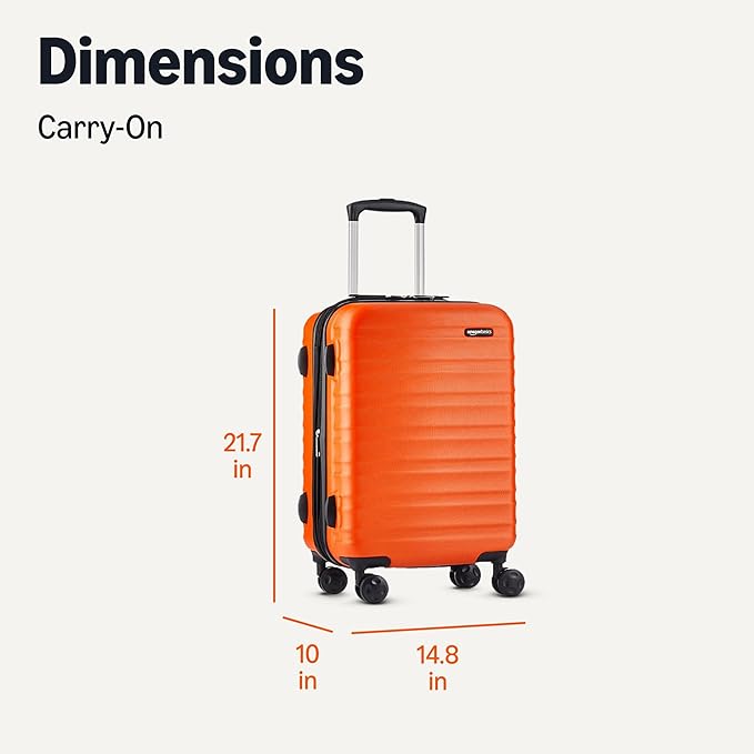 Amazon Basics 21" Hardside Carry-On Luggage with Spinner Wheels, Expandable for Up to 25% More Space, Scratch-Resistant Hardshell Suitcase, Telescoping Handle, Orange