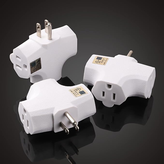 3 Outlet Wall Adapter T-Shaped, UL Listed 3 Prong Grounded Plug Extender,125V 1875W - Heavy Duty Multi Outlet Wall Plug,Power Outlet Splitter (1 Pack)