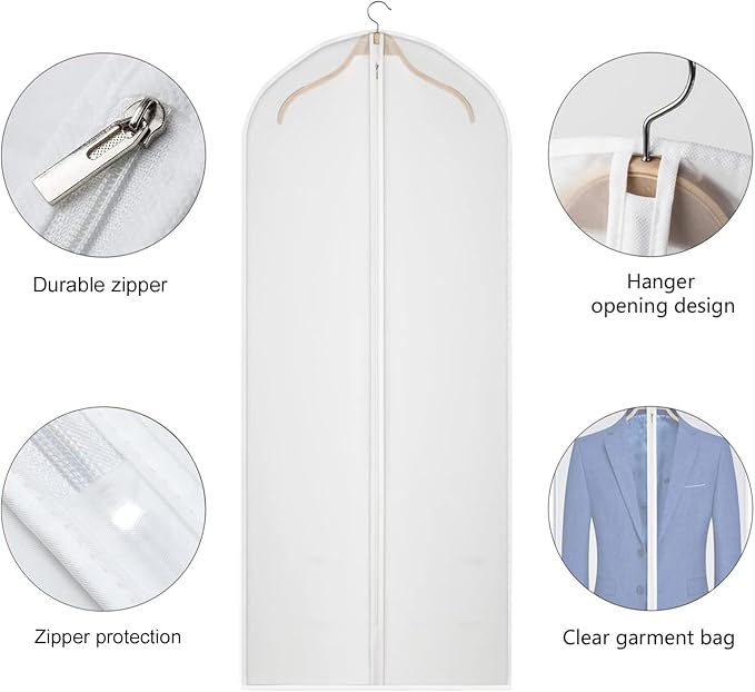 Clear Garment Bags for Closet Storage Suit Bag Set of 8 Hanging Clothes Cover Dress Bag Dust-Proof with Zipper for Suit, Coat, Long Dresses Clothes Storage 24” x60”