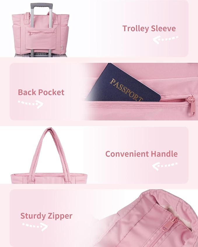 Wandering Nature Puffer Tote Bag with Cup Holder & Laptop Compartment & Trolley Sleeve for Travel, Work, Nurse, Women