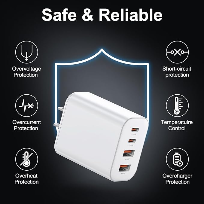 USB C Charger Block, 1-Pack 40W Wall Plug Fast Charging Block, 4-Port PD + QC Power Adapter Type C Charging Blocks Cube, Compatible with iPhone 17/16/15/14/13/12/11/Pro Max, Tablets, Cellphones