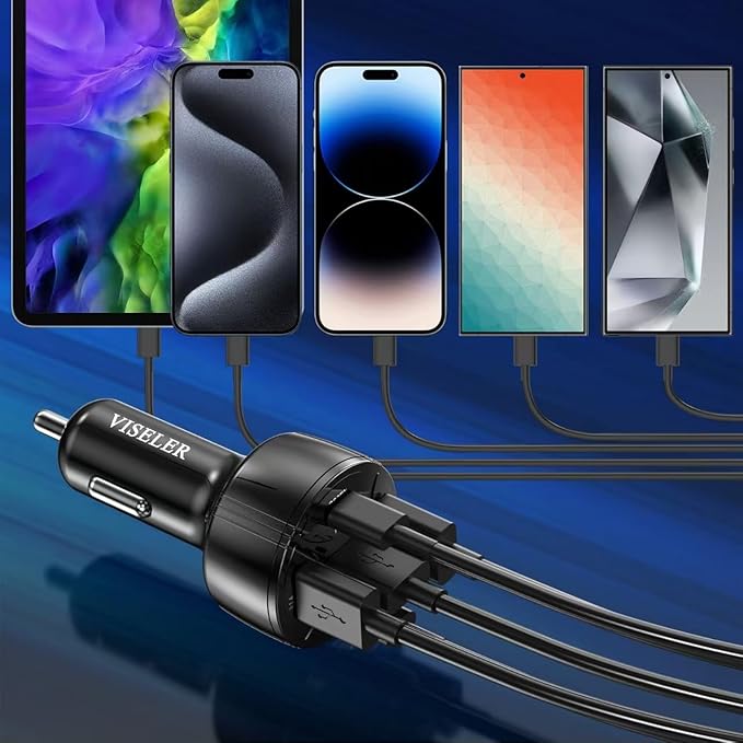 USB C Car Charger Adapter, PD 3.0 Charger, 5 USB QC 3.0 Car Phone Chager Fast Charging for iPhone 17, Galaxy S24 and Other USB Device. (1Pack)