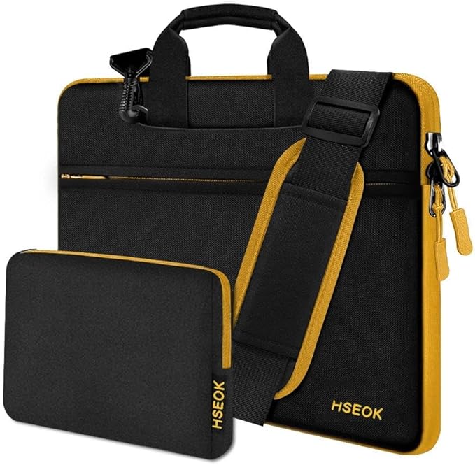 Hseok Laptop Shoulder Bag 15-15.6 inch Shockproof Water-Resistant HandBag with Small Case Compatible with MacBook Pro Neo 16" M5 M4 M3 M2 M1, Mac Pro Air 15", XPS 15/16, Most 15" 15.6" 16",BK-yellow