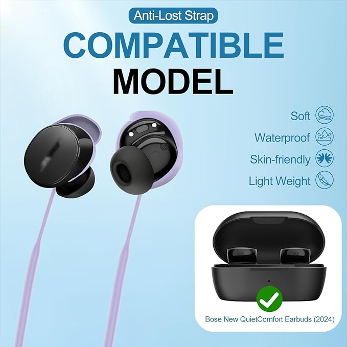 PUCGUE Anti-Lost Strap Compatible with Bose New QuietComfort Earbuds 2024, Silicone Sports Lanyard for Bose New QC Earbuds