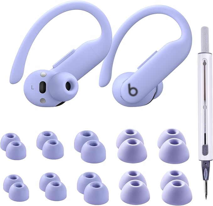 10 Pairs for Beats Powerbeats Pro 2 Ear Tips with Cleaning Kit, Non-Slip Soft Silicone Fit in Case Beats Earbuds Replacement Tips for Beats Powerbeats Pro 2 - Hyper Purple
