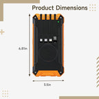 20000Mah Solar Charger Power Bank for Outdoor Use, Wireless Charging, Dual USB Outputs, with Led Lights, Orange and Black, Portable Sizing 6.8 X 3.5 X 1.1 in