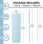 Volhoply 20oz Plastic Skinny Tumbler,Double Wall Tumblers with Lid and Straw,Reusable Travel Iced Coffee Mug,BPA Free Matte Acrylic Water Cups With Straw for Parties,DIY Gifts(Blue, 1 Set