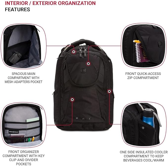 SwissGear 2762 ScanSmart Laptop Backpack, Fits Most 16 Inch Laptops, TSA Friendly, Work, School, Men's and Women's, Black