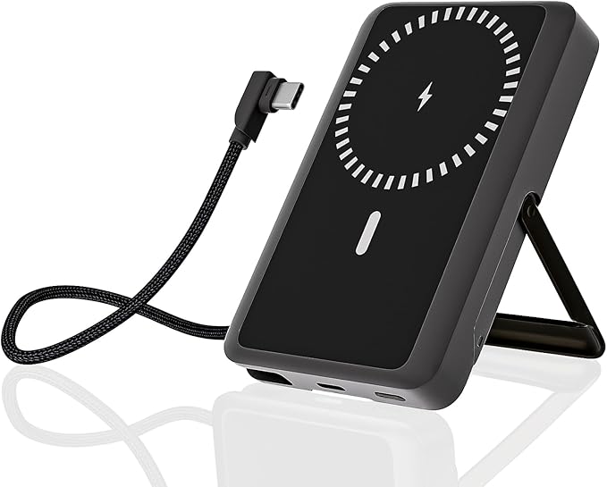 10000mAh Magnetic Wireless Power Bank Fast Charging , Mag-Safe Protable Charger Bulit in USB C Cable and Stand 22.5W PD USB C Fast Charger,Magnetic Battery Pack for iPhone 17 Pro/17 Air/16/15/14/13/12