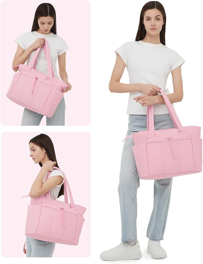 Wandering Nature Puffer Tote Bag with Cup Holder & Laptop Compartment & Trolley Sleeve for Travel, Work, Nurse, Women