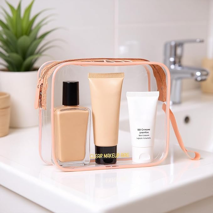 Icramsy Clear Makeup Bag,2 Pack TSA Approved Toiletry Bag Travel Toiletry Bag Hanging Makeup Cosmetic bag for Women Men (Rose gold)