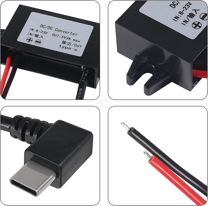 2pcs DC 12V to 5V USB C Buck Converter 3A 15W Type-C Right Angle Step-Down Converter Voltage Regulator Car Power Converter Adapter Waterproof
