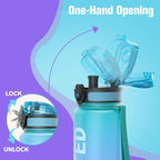 Sahara Sailor Water Bottle 32oz, Durable and Leakproof Water Bottles Motivational with Time Marker, Tritan, BPA Free, Wide Mouth with Easy Clean Brush for Gym, Travel, Home, School, Office (1 Bottle)