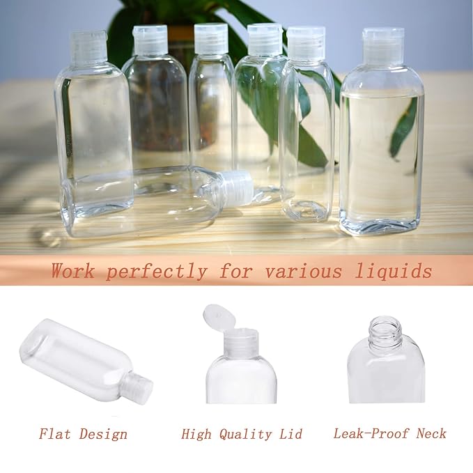 Clear Plastic Empty Squeeze Bottles 9 Pack 3.4oz/100ml with Flip Cap TSA Travel Bottle for Shampoo, Conditioner & Lotion (9 Counts)