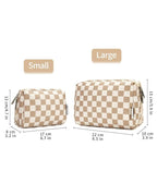 Narwey Checkered Makeup Bag Travel Cosmetic Bag Organizer Toiletry Bag Make Up Bags with Compartments for Women Girls (Large, Khaki Checkerboard)